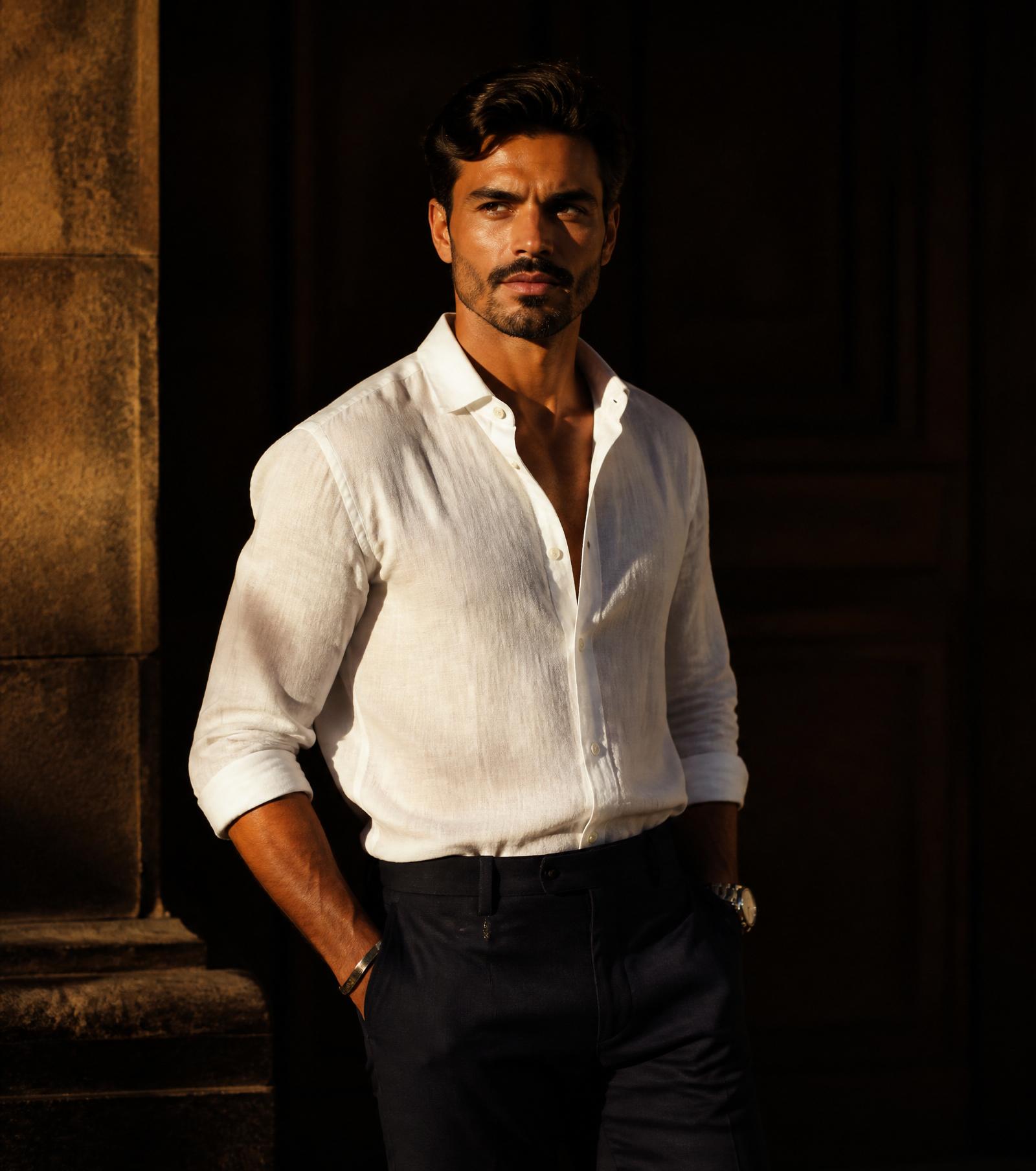 Homem elegante com camisa branca de linho